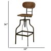 Industrial Style Wooden Swivel Bar Stool With Metal Base, Gray and Brown
