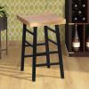 Wooden Saddle Seat 30 Inch Barstool With Ladder Base, Brown and Black