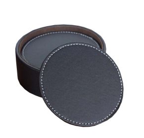 Set of 6 Durable Leather Coasters Elegant Insulation Pads With Box Brown