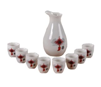 A Set Of 9 Practical Beautiful Sake Jugs And Wine Glasses Set,E2