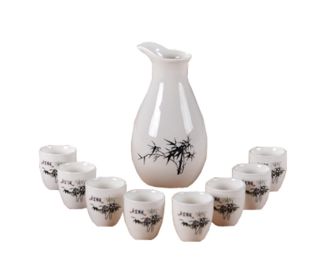 A Set Of 9 Japanese-Style Home Sake Glasses And Sake Jugs,C1