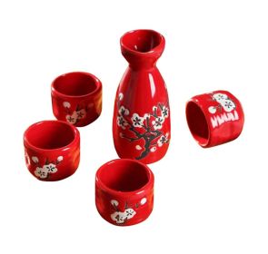 Set Of 5 Elegant Ceramic Wine Sets Wine Jug Household Use Sake Cups-J Type