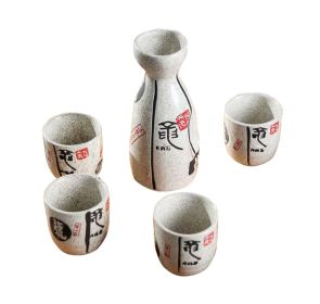 Set Of 5 Elegant Ceramic Wine Sets Wine Jug Household Use Sake Cups-C Type