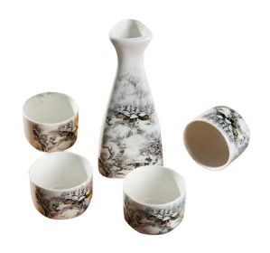 Set Of 5 Household Use Sake Cups Retro Ceramic Wine Sets Wine Jug-Snow