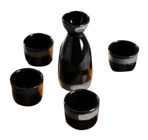 Set Of 5 Household Use Sake Cups Retro Ceramic Wine Sets Wine Jug-Black