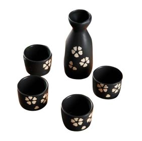 Set Of 5 Household Use/Restaurant Sake Cups Ceramic Wine Sets-Black