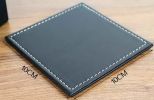 Set of 6 PU Leather Drink Coasters Table Mats With Holder Square Coasters, Black
