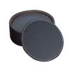 Set of 6 PU Leather Drink Coasters Table Mats With Holder Round Mat Coffee Color