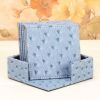 Set of 6 Imitation Leather Coasters Square Table Mats Light Blue Ostrich Pattern