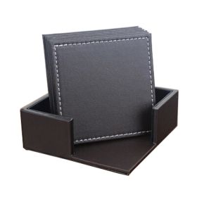 Set of 6 PU Leather Square Drink Coasters Custom Coasters with a Holder,Coffee