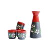 Set of 5 Japanese Hand-painted Cherry Blossoms Cup Winebowl Set, Red