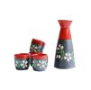 Set of 5 Japanese Hand-painted Cherry Blossoms Cup Winebowl Set, Red