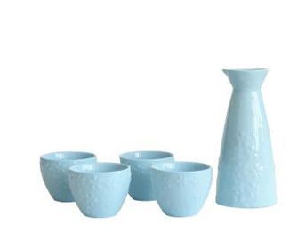 Set of 5 Japanese Cherry Blossoms Color Clay Ceramic Cup Winebowl Set, Blue