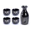 Set of 5 Japanese Style Wide Shape Cup Sake Pot Winebowl Set, Black Cherry