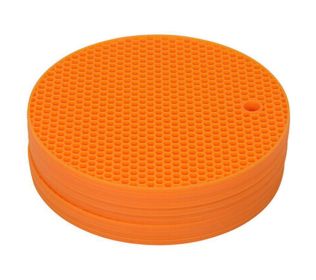 Set of 6 Silicone Coasters Insulation Mat, ORANGE