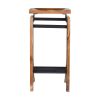 29 Inch Metal Frame Acacia Wood Bar Stool with Saddle Seat, Brown and Black