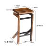 29 Inch Metal Frame Acacia Wood Bar Stool with Saddle Seat, Brown and Black