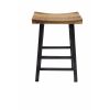 Wooden Saddle Seat 30 Inch Barstool With Ladder Base, Brown and Black