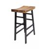 Wooden Saddle Seat 30 Inch Barstool With Ladder Base, Brown and Black