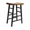 Wooden Saddle Seat 30 Inch Barstool With Ladder Base, Brown and Black