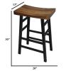 Wooden Saddle Seat 30 Inch Barstool With Ladder Base, Brown and Black