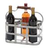 Metal Strip Wine Holder With Wooden Handle And Six Bottles Storage, Gray