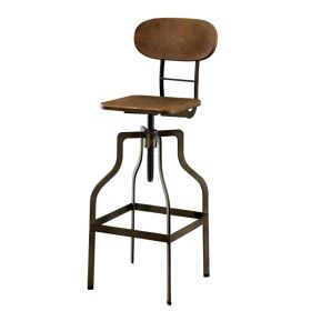 Industrial Style Wooden Swivel Bar Stool With Metal Base, Gray and Brown