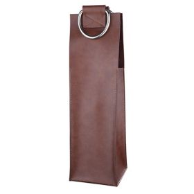 Brown Faux Leather Single-Bottle Wine Tote by ViskiÂ®