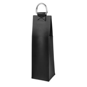 Black Faux Leather Single-Bottle Wine Tote by ViskiÂ®